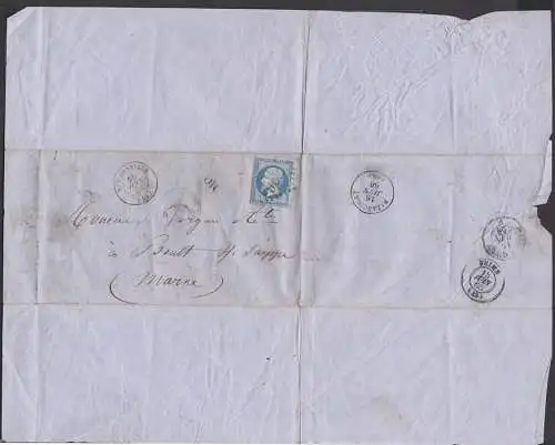 Hermonville 15. JUN 1866 Nr. Stempel cover Pouillon pres Reims (Marne), Napoleon