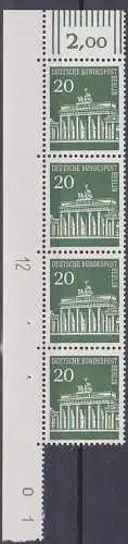 BERLIN Brandenburger Tor Freimarke 20 Pfg. ** aus Bogen mit Druckerzeichen Berlin 287 DZ12