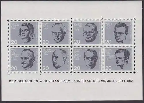 Attentat auf A. Hitler - Graf von Moltke, von Stauffenberg, Sophie Scholl, 20. Jahrestag Germany Block 3 postfrisch BRD