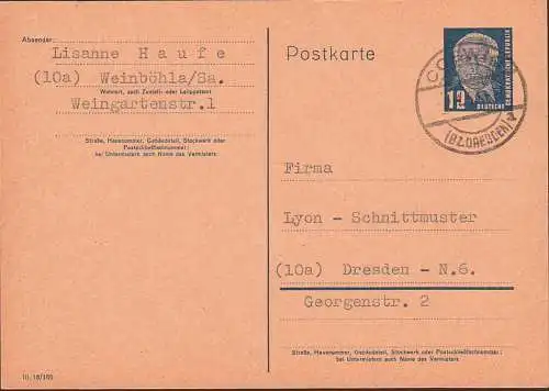 Coswig Bz. Dresden 12 Pfg. Wilhelm Pieck Ganzsache 2.1..53