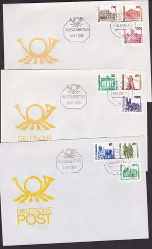 DDR FDC 3344-3352 3 FDC mit DM-Ausgabe Freimarken mit Meißen Schwerin Semperoper (Muster-Abb.)