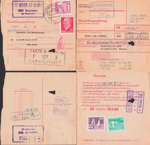 Ludwigslust, Wurzen zwei Einzahlungsaufträge PSSt. 32 Besendten, Terminalregistratur 1989