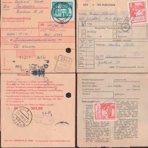 Wurzen Einlieferungsauftrag PSSt. 5 Gerichshain,  Oschersleben Paketschein PSSt. 10 Gunsleben DDR 1899(2)