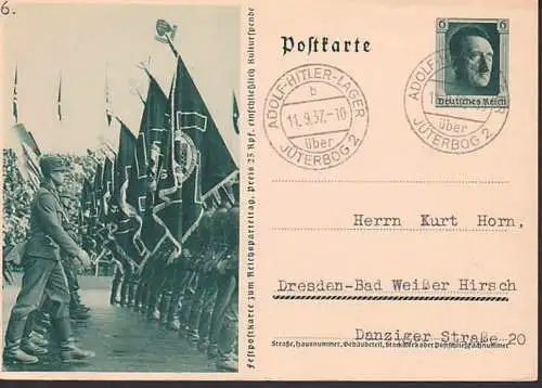 Adolf-Hitler-Lager über Jüterbog 2 11.9.37 auf Bildpost-Ganzsache  Festpostkarte zum Parteitag