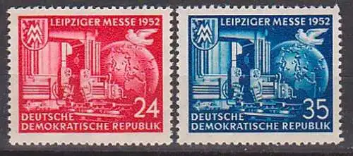 Leipziger Messe 1952, DDR 315/16 **, Leipziger Staddtwappen, Erdkugel