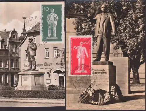 MC Ernst Thälmann zwei Karten mit Denkmal  in Weimar und Lutherstadt Eisleben