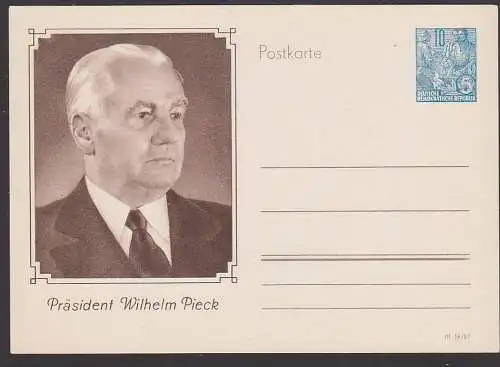 Wilhelm Pieck Präsident der DDR mit 10 Pf. 5-Jahrplan Eindruck ungebraucht, Bildpostkarte