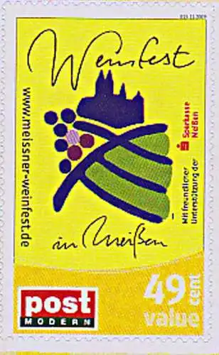 Meissen Weinfest vino, Albrechtsburg, Postmodern Privatpost Wunschbriefmarke 013-11-2009, Sparkasse Meissen, postfrisch