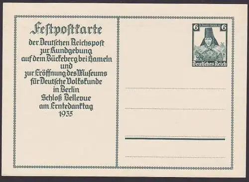 Festpostkarte Kundgebung Bückeberg bei Hameln 1935 6 Pf Ganzsache P255 * Tracht von Niedersachsen