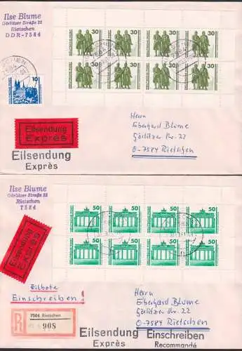 Rietschen H-Bl. 30 und 50 Pfg. DDR HBl. 20 und 21 auf R-Eil-Brief