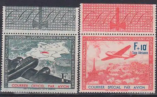 Frankreich Flugpostvignetten ohne Aufdruck  **, Front de l' est ostfront, Flieger über Paris, II/III, mit PF III