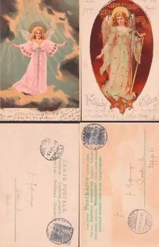 Weihnachten, Ostern  zwei Glitzerkarten 1901 mit 2 Pfg. Germania Reichspost Dresden