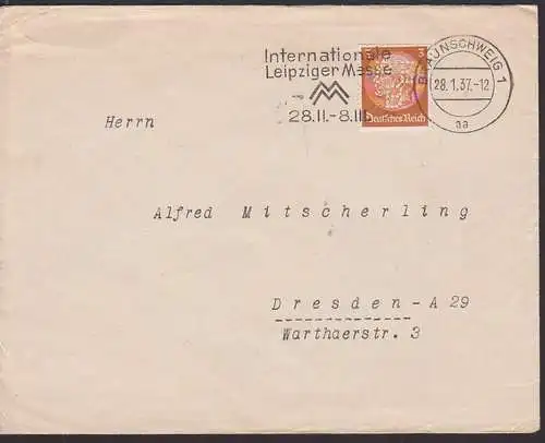 perfin "PEB" Braunschweig MWSt. Internationale Leipziger Messe  28.1.37