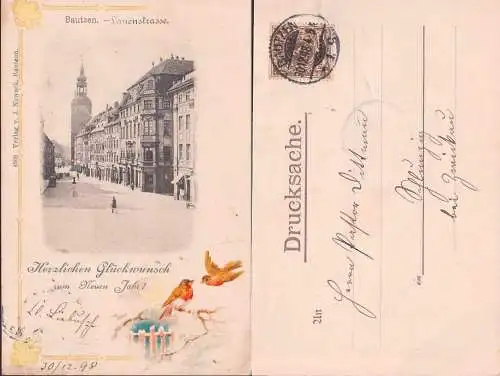 Bautzen 30.12.98 Drucksache mit Bild der Lauenstrasse, Velag J. Nowack, 3 Pfg. Reichspost