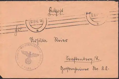 Feldpost, aptierter MWSt (ohne Ort) 12.8.41 Bf.-St. Flieger-Waffentechnische Schule