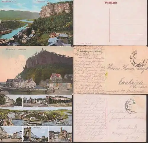 Bodenbach Podmokly, Decin Tetschen drei Karten Schäferwand, Elber Kettenbrücke, Nordbahnhof