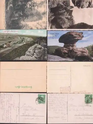 Tyssa Böhmische Schweiz vier Karten dabei Der Pilz, Ortsansicht, Doktor mit Bürgermeister  - Fotokarte -