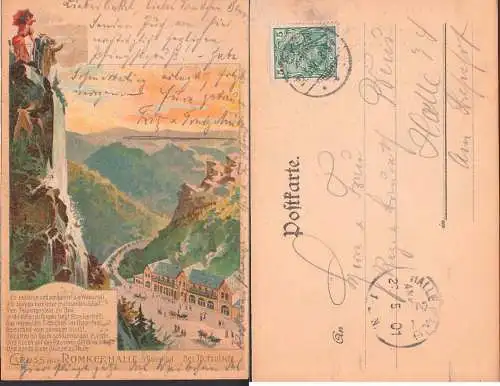 Oker, Ockerthal Gruß von der Römnerhalle Künstlerkarte 27.5.1901