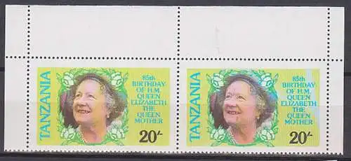 Tanzania Tansania Queen Elibath rechte Marke mit markanten  im Untergrund Druckausfall