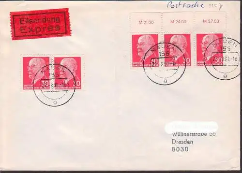 Walter Ulbricht 30 Pfg. DDR 935Y(5) auf Eilbrief , rs. Eingangs-St-, mit OR M