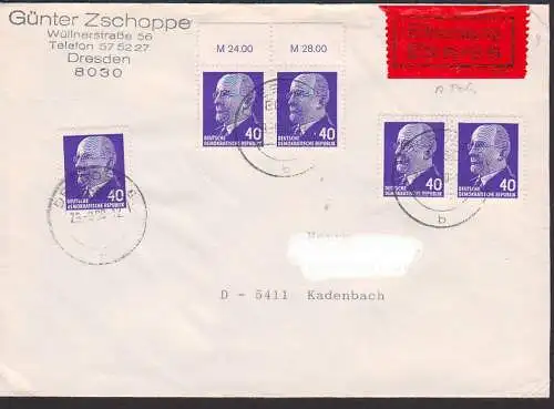 Walter Ulbricht 40 Pfg. DDR 936Y(5) auf Eilbrief , rs. Eingangs-St-, mit OR M