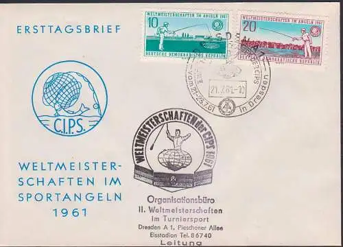 fishing poisson Angeln Weltmeisterschaft C.I.P.S. 21.7.1961, mit SSt. Staatswappen im Stempel, Cachet Or.-Büro