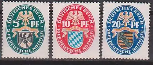 Nothilfe 1925 ** DR 375/77 komplett, Wappen Bayern Sachsen Preußen