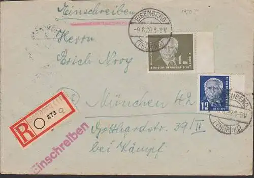 Eisenberg Thüringen R-Brief mit 12 Pfg und 1 DM Wilhelm Pieck, dabei Tagesst. falsch eingestellt (19)20 statt (19)50