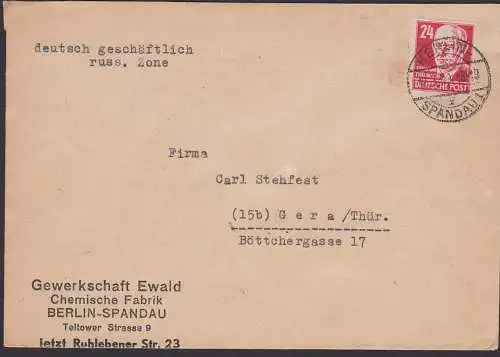 Berlin-Spandau 1, Berlin Vorläufer Marken der SBZ in West-Berlin verwendet 24 Pfg. Ernst Thälmann, 12.3.49