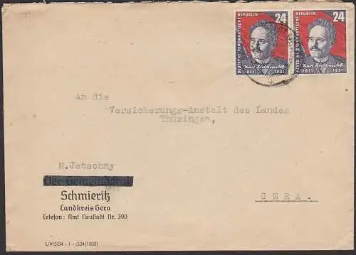 Karl Lieknecht 24 Pfg. auf Bf 2. Gewichtstufe aus Neustadt DDR 294(2)