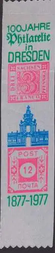 Dresden, Lesezeichen mit Sachsen-Dreier und Potzschta, 100 Jahre Philatelie in Dresden 1877 - 1977,