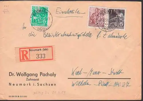 Neumark Sachsen R-Doppelbrief mit 84 Pfg. 5-Jahrplan I, 29.3.56 DDR 379