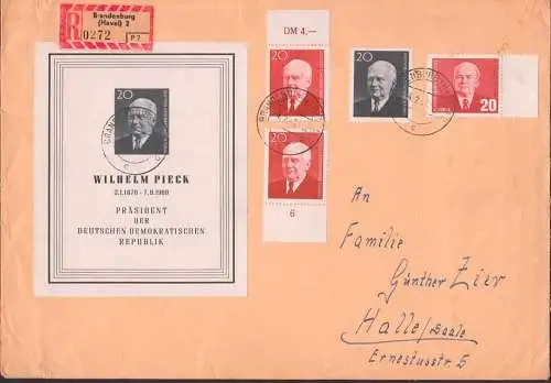 Brandenburg (Havel) R-Brief mit Block und Marken  Wilhelm Pieck 4.2.61