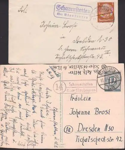 Scharenstetten über Blaubeuren mit zwei verschiedenen PSSt.  1935 bzw. 1947
