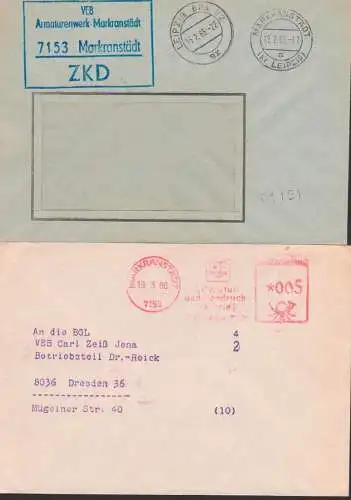 Markranstädt zwei Briefe mit AFS FDGB bzw. R4 ZKD-St. Amaturenwerk