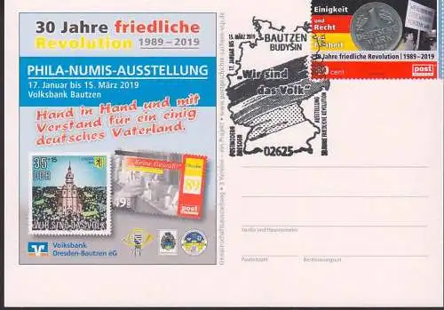 Einigkeit und Recht und Freiheit, 30 Jahre friedliche Revolution Schmuckkarte mit SSt Bautzen