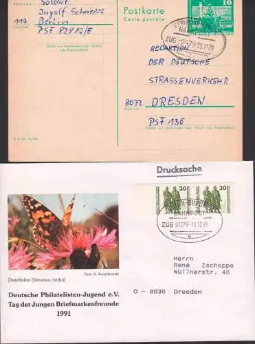 Berlin - Dresden, Erfurt - Dresden je Bahnpoststempel