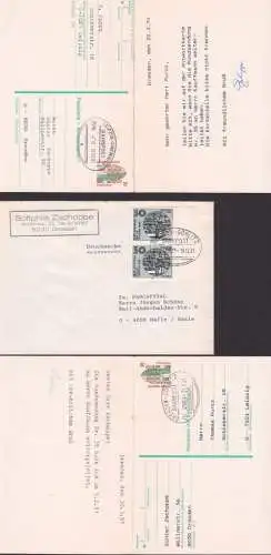 Leipzig - Chemnitz, Dresden - Görlitz je mit  Bahnpoststempel, dabei 30/30 Pfg. Celle Doppelkarte mit Bp 1991