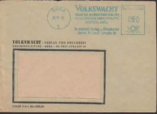GERA AFS in blau 26.10.56, VOLKSWACHT  Organ der Bezirksleitung der Sozialistischen Einheitspartei Deutschlands, SED