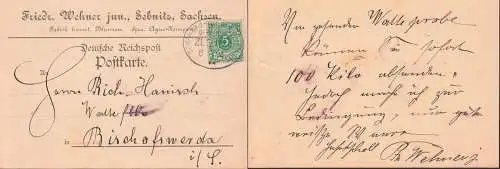 Schandau - Niederneukirch Bahnpostst. 8.4.1894, Kt  mit Eindruck Sebnitz  Fabrik künstllicher Blumen, Agier-Knospen