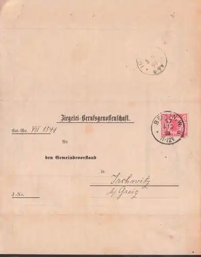 Berlin W57 4.9.1894, von Ziegelei-Genossenschaft an Gemeinde in Irchwitz bei Greiz