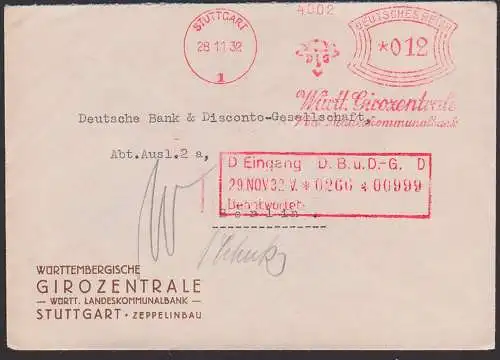 STUTTGART Württemberg Girozentrale Landeskommunalbank 28.11.32, DR AFS