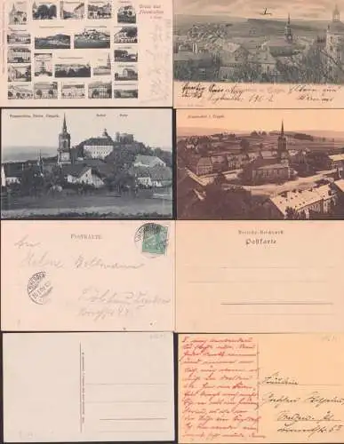 Frauenstein (Erzgebirge) 21-Bilder Karte mit Gasthof zum goldenen Stern, Villa Scadock, Bahnhof, vier Ak