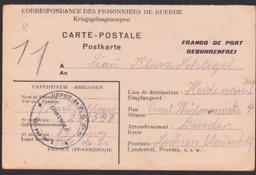 Franco de port! Kriegsgefangenenpost 1946 DIJON Depot de P.G.Nr. 81, Frankreich controle gebührenfrei