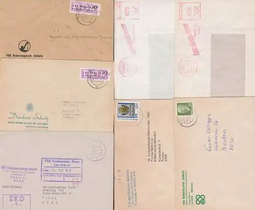 Sebnitz Lot 8 Belege, dabei ZKD, AFS Gebr. Kindermann, Abs. Kunstblume, Druckerei, Hebezeugwerk, Herrenleite Pirna