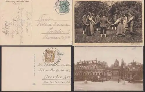 Dresden SSt. Sachsentag 1914 und Briefmarkenkunde mit Nummernstempel "1"