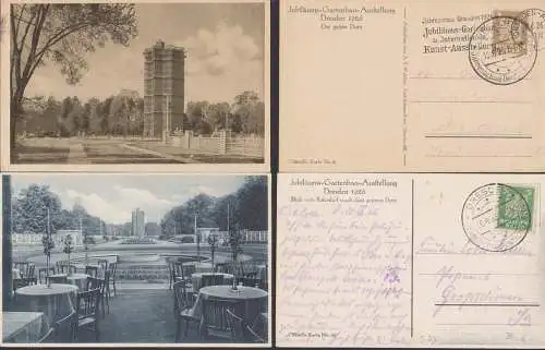 Dresden zwei  SSt. Jahresschau Deutsche Arbeit1926 offizielle Ak mit Rosenhof und grünem Dom, MWSt. 12.6.26