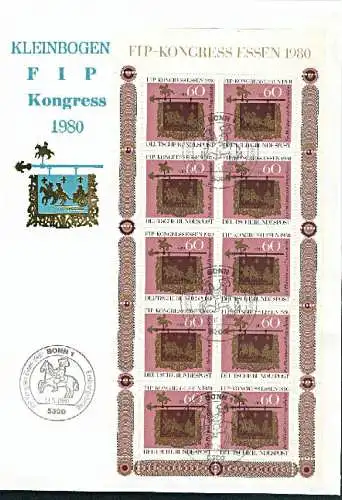 germany BRD FDC Kleinbogen 1065(10) FIP-Kongress 1980 SSt. Bonn