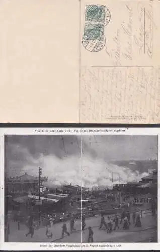 Vogelwiese 1909 Katastrophe Brand am 2. August nachmittags 6 Uhr, Doppelkarte gefaltet OSt. 4.8.1909