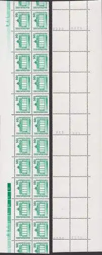 Brandenburger Tor 50 Pfg. DM-Währung 11er Streifen im Paar mit Rand von Rolle, postfrisch, Perforation links angetrennt